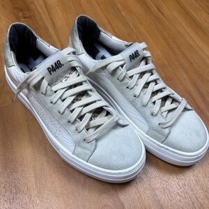 P448 Sneakers Womens EU 38 White Cream Leather Lace Up Low Top Casual‎